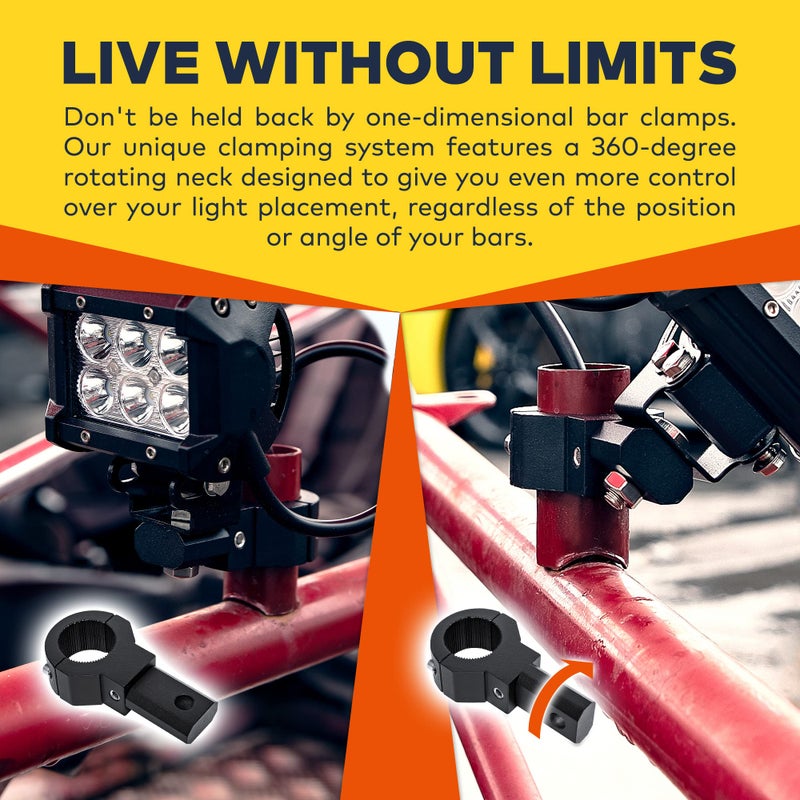 LAMPHUS Off-Road ATV UTV Light Bar Mounts Mounting Bracket Mini Bar Clamp Kits [0.75"/1"/1.25" Inch] [360-Degree] [2 Stud Sizes] [Aluminium] [2 Unit] Bull Bar Roll Bar Clamp Roll Cage Clamps Mount - Image 2